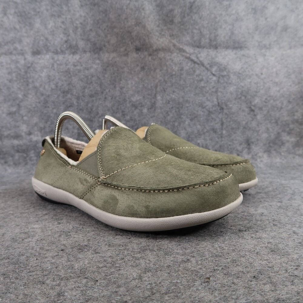 Spenco Shoes Womens 7 Slip On Loafer Flats Leather Green Comfort Casual Faux Fur